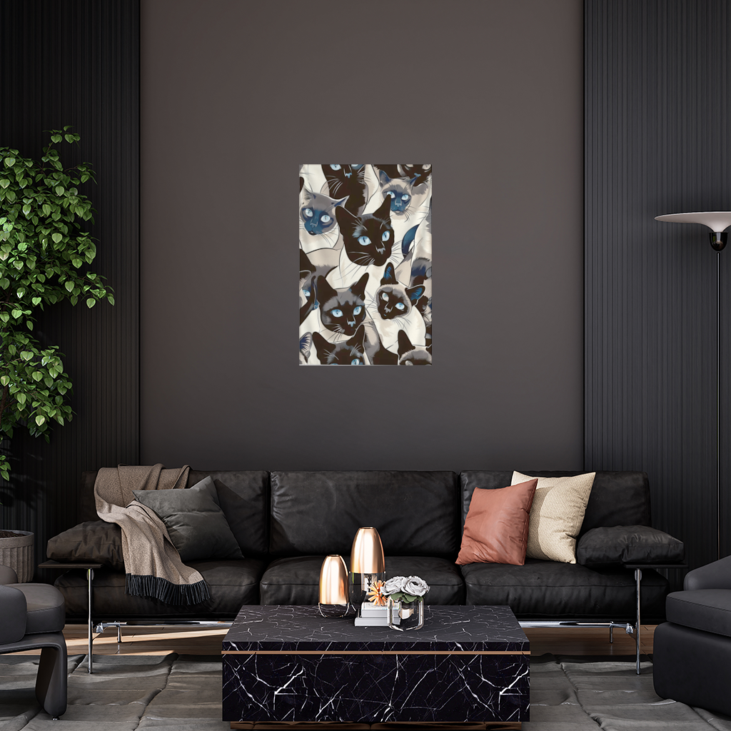 Blue Eyed Siamese Cat Elegant Illustration Pattern Wall Tapestry