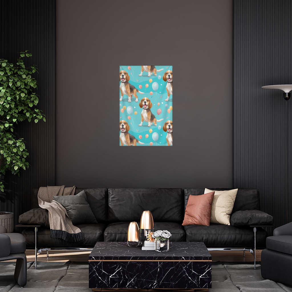 Cute Beagle Dog and Colorful Balloons Seamless Pattern Wall Tapestry