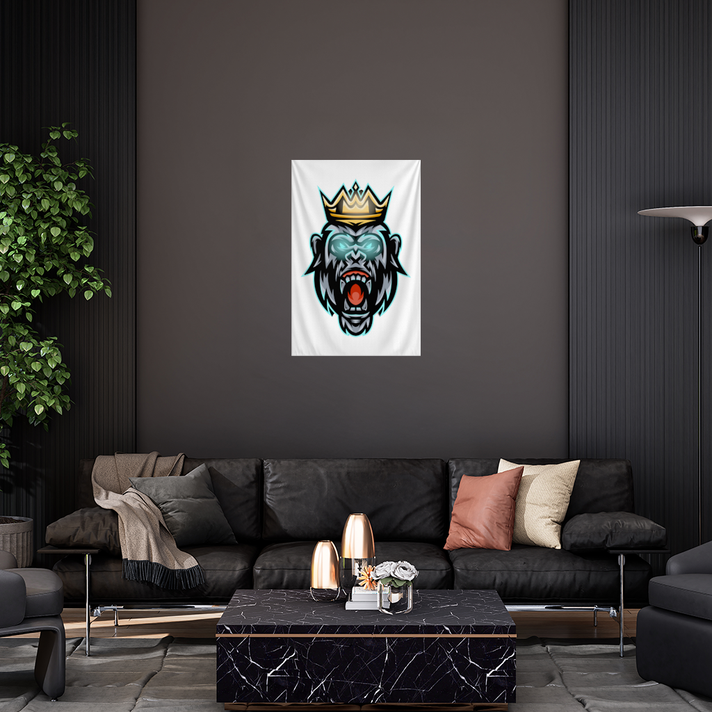 Angry Gorilla King with Crown Graphic - Neon Mascot Design Wall Tapestry