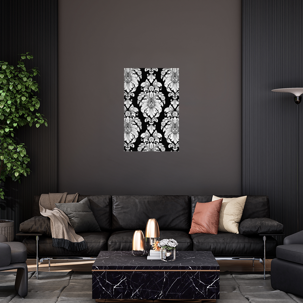Black and White Baroque Floral Pattern Wall Tapestry