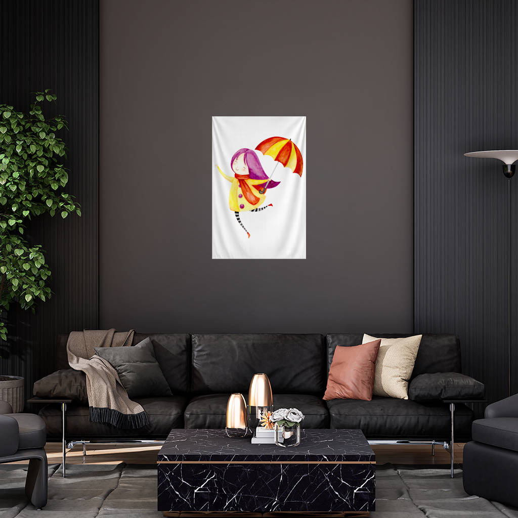 Cheerful Girl with Umbrella Wall Tapestry