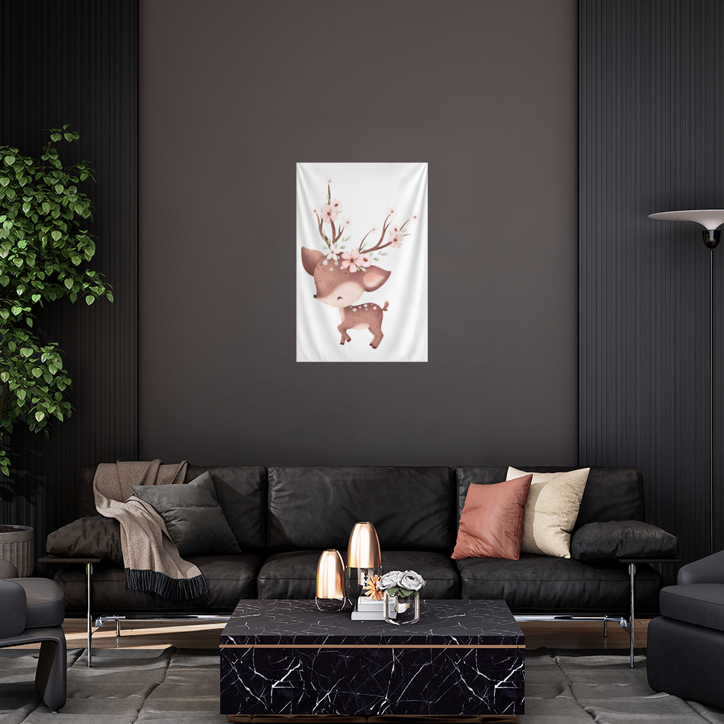 Cute Baby Deer with Floral Antlers Wall Tapestry