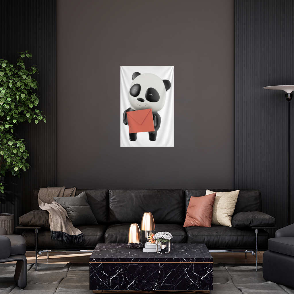 Kırmızı Zarflı Mutlu Panda Karakteri Duvar Örtüsü