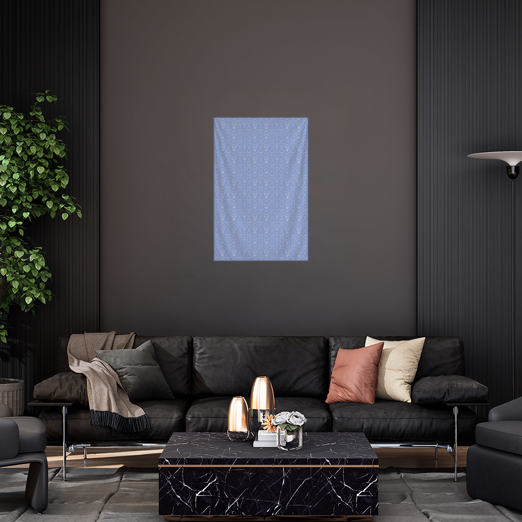 Orange Linear Floral Pattern on Blue Wall Tapestry