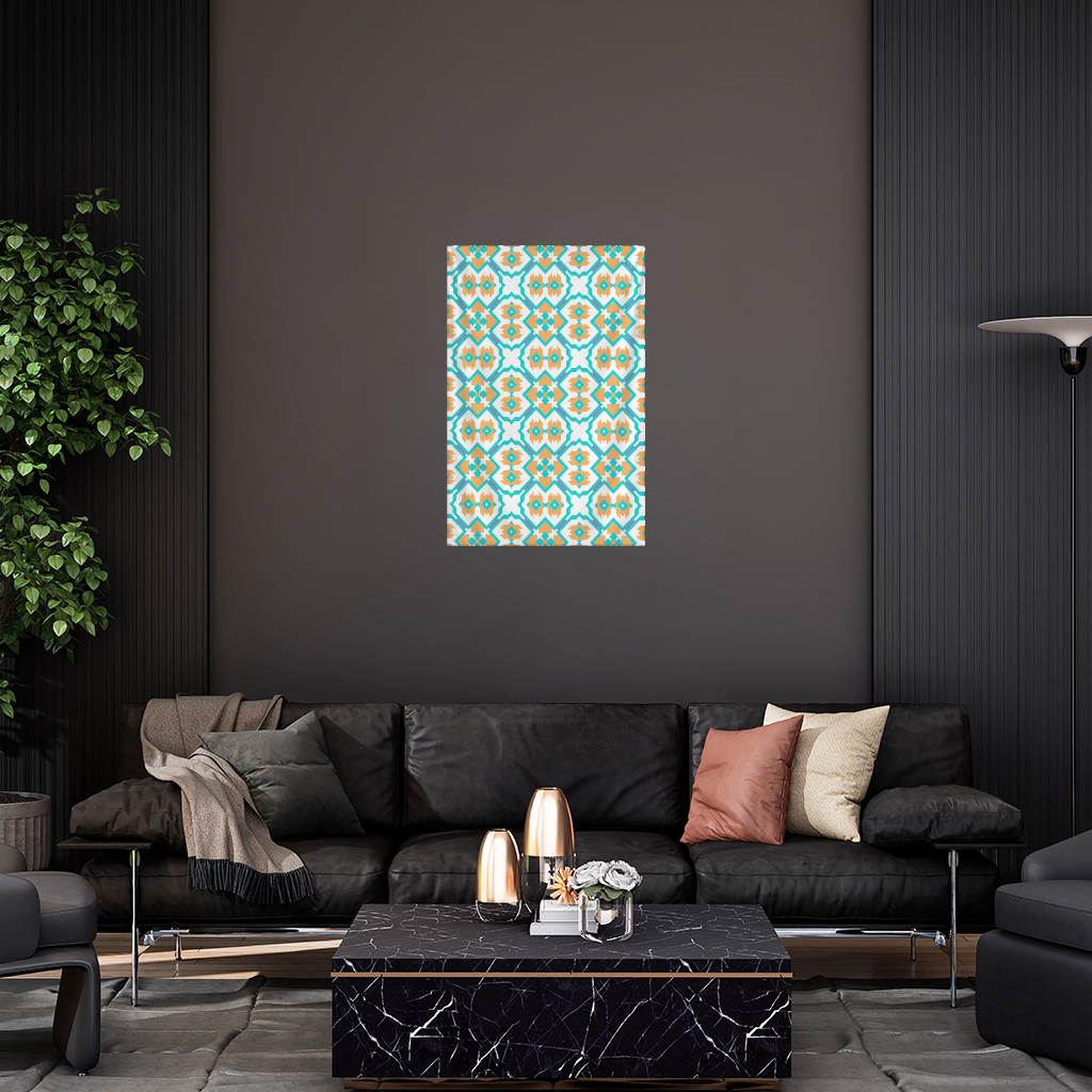 Turuncu ve Turkuaz Geometrik Desen Duvar Örtüsü