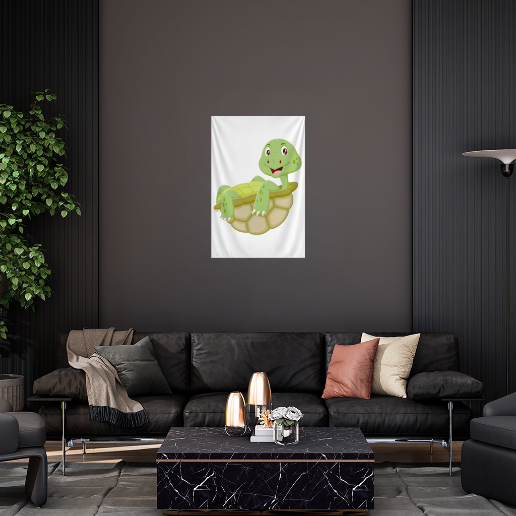 Happy Smiling Green Turtle in Shell Wall Tapestry