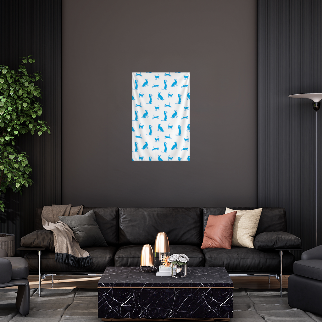 Blue Cat Silhouettes Seamless Pattern Wall Tapestry