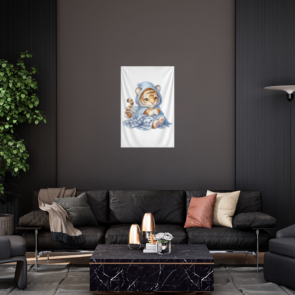 Sleepy Baby Tiger Cub on Books Wall Tapestry