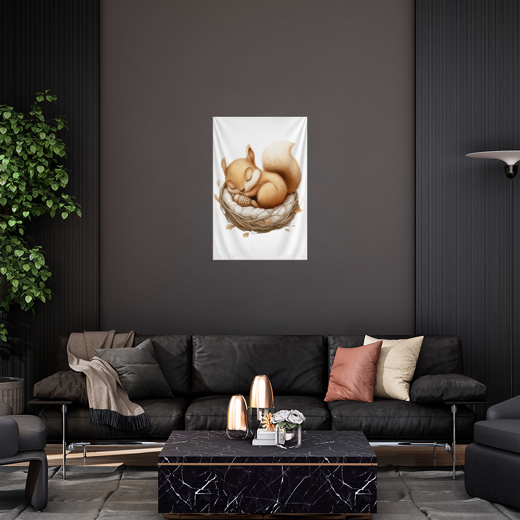 Sleeping Baby Squirrel in Nest Wall Tapestry