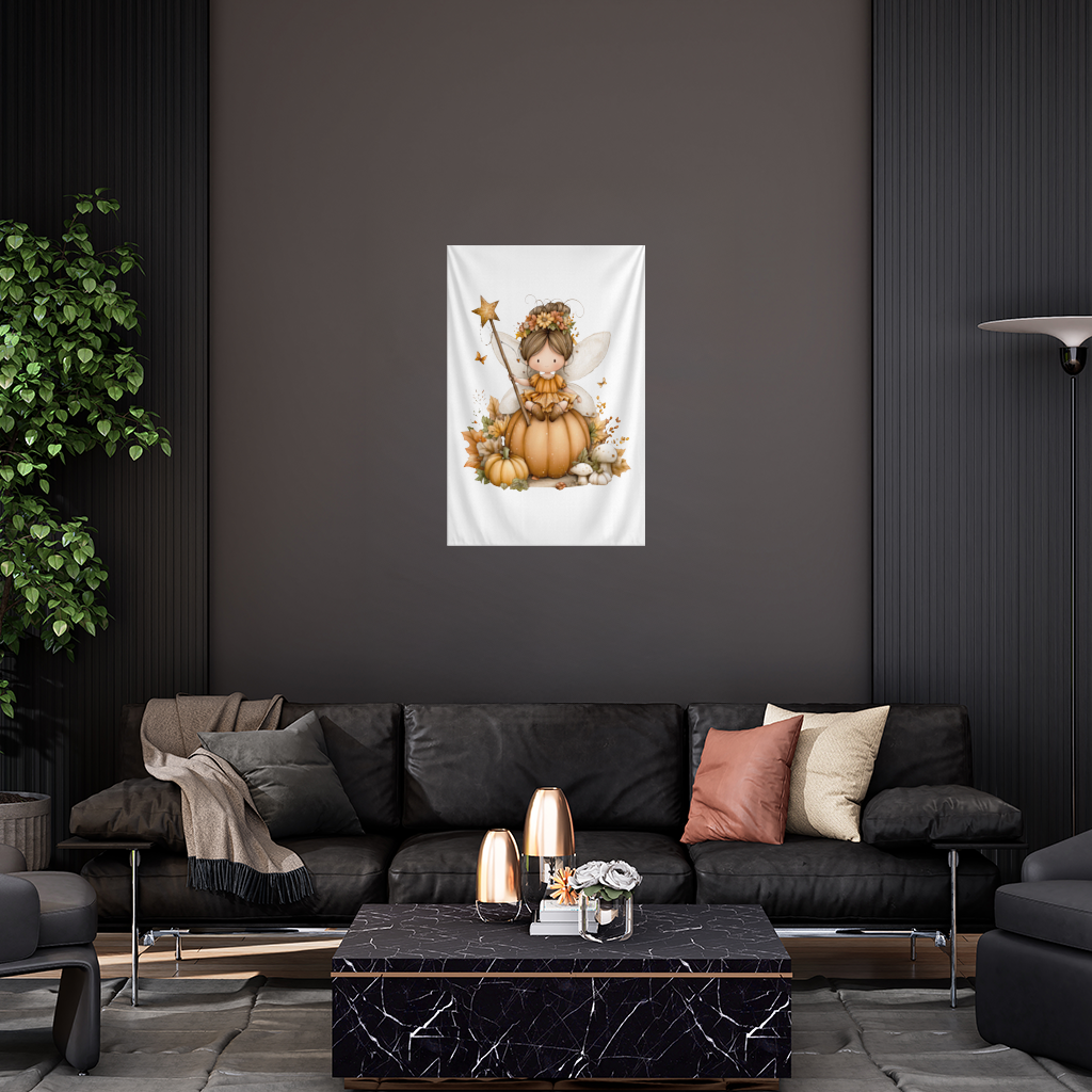 Whimsical Autumn Pumpkin Fairy Wall Tapestry