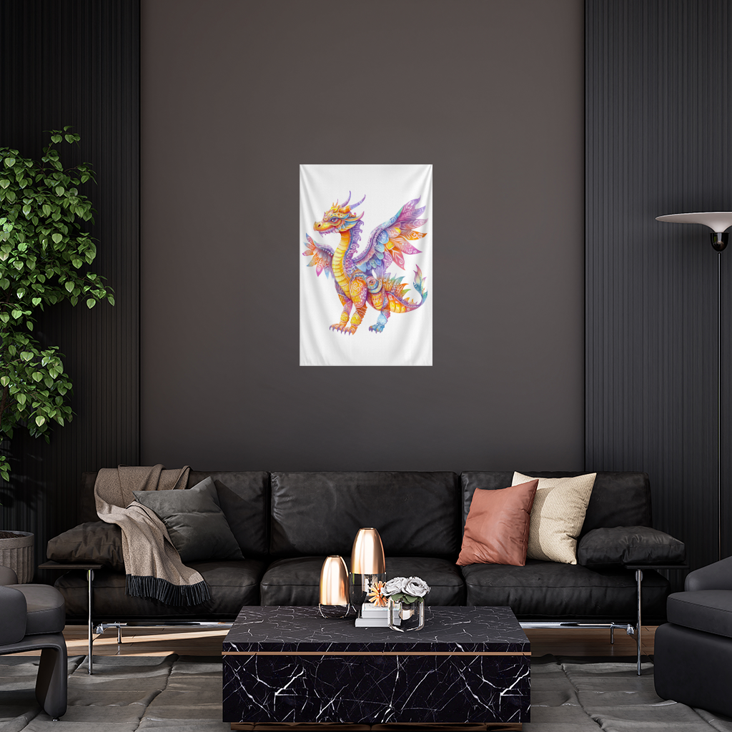 Vibrant Rainbow Mythical Dragon Wall Tapestry