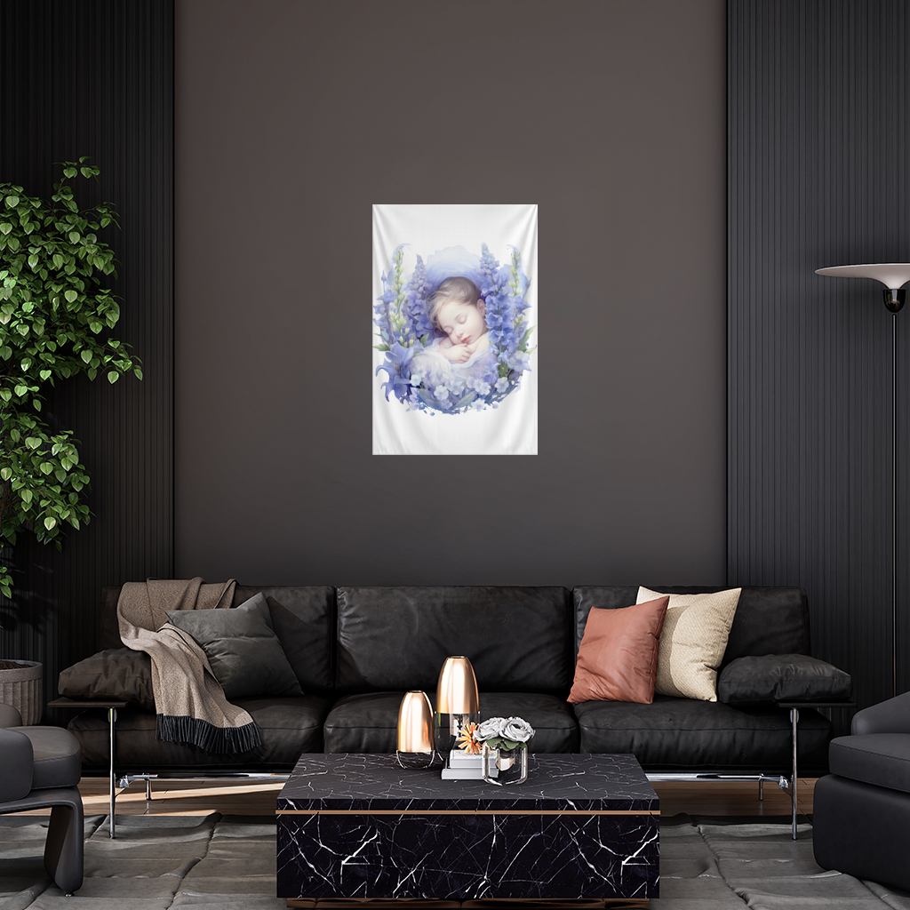 Sleeping Baby Blue Larkspur Wall Tapestry