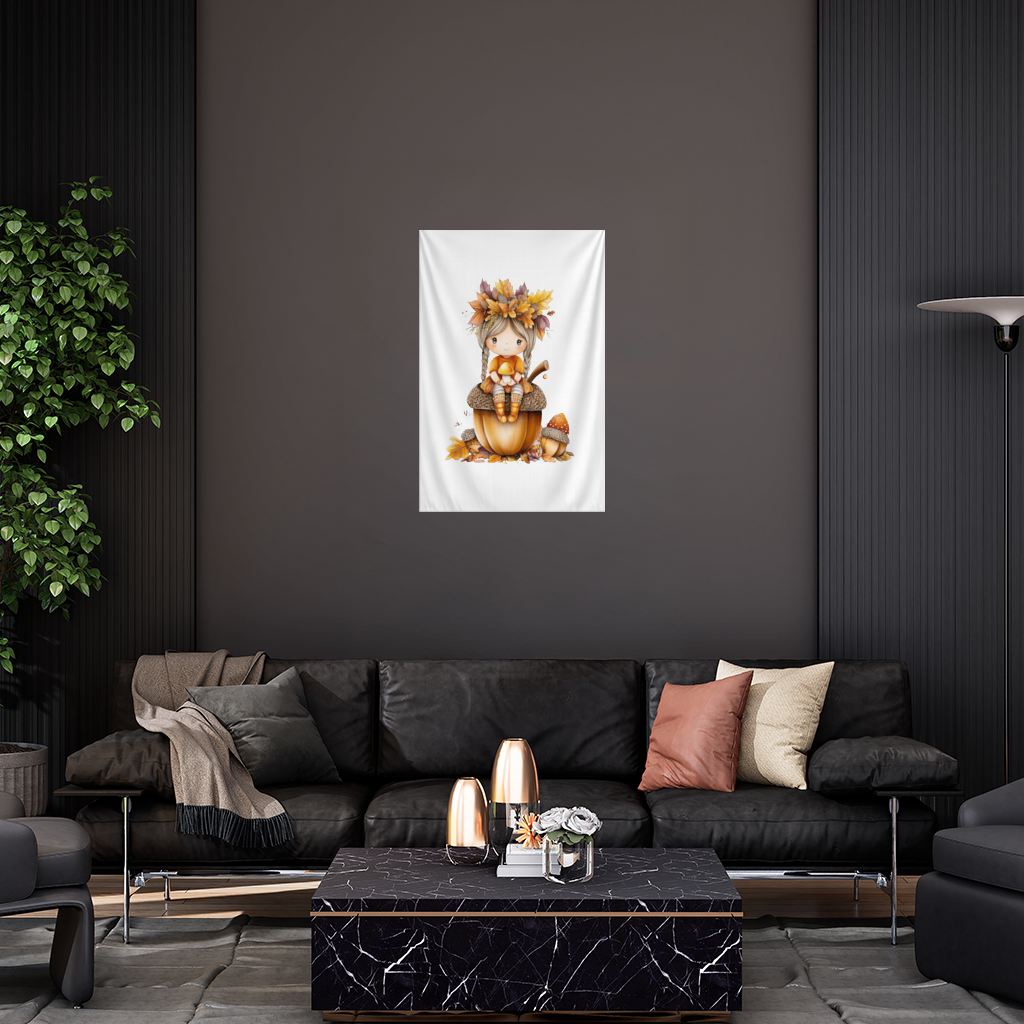 Autumn Acorn Mushroom Girl Wall Tapestry