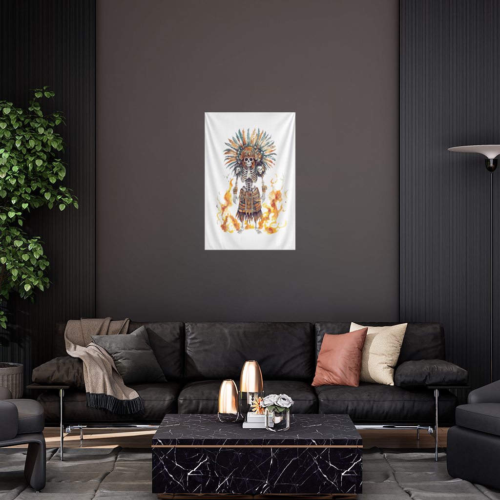 Aztec Skeleton Warrior Wall Tapestry