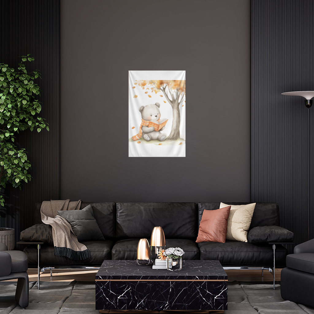 Reading Bear with Orange Scarf Wall Tapestry