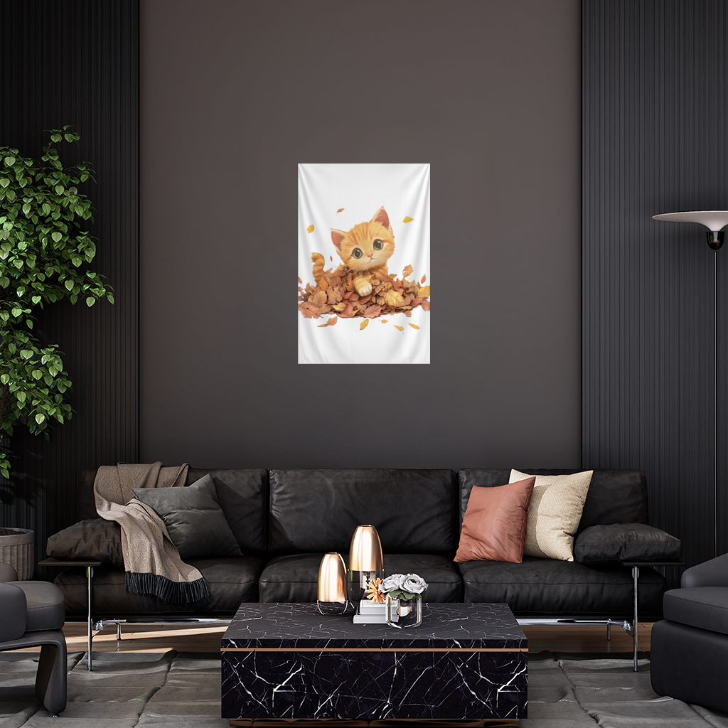Ginger Kitten in Autumn Leaves Wall Tapestry