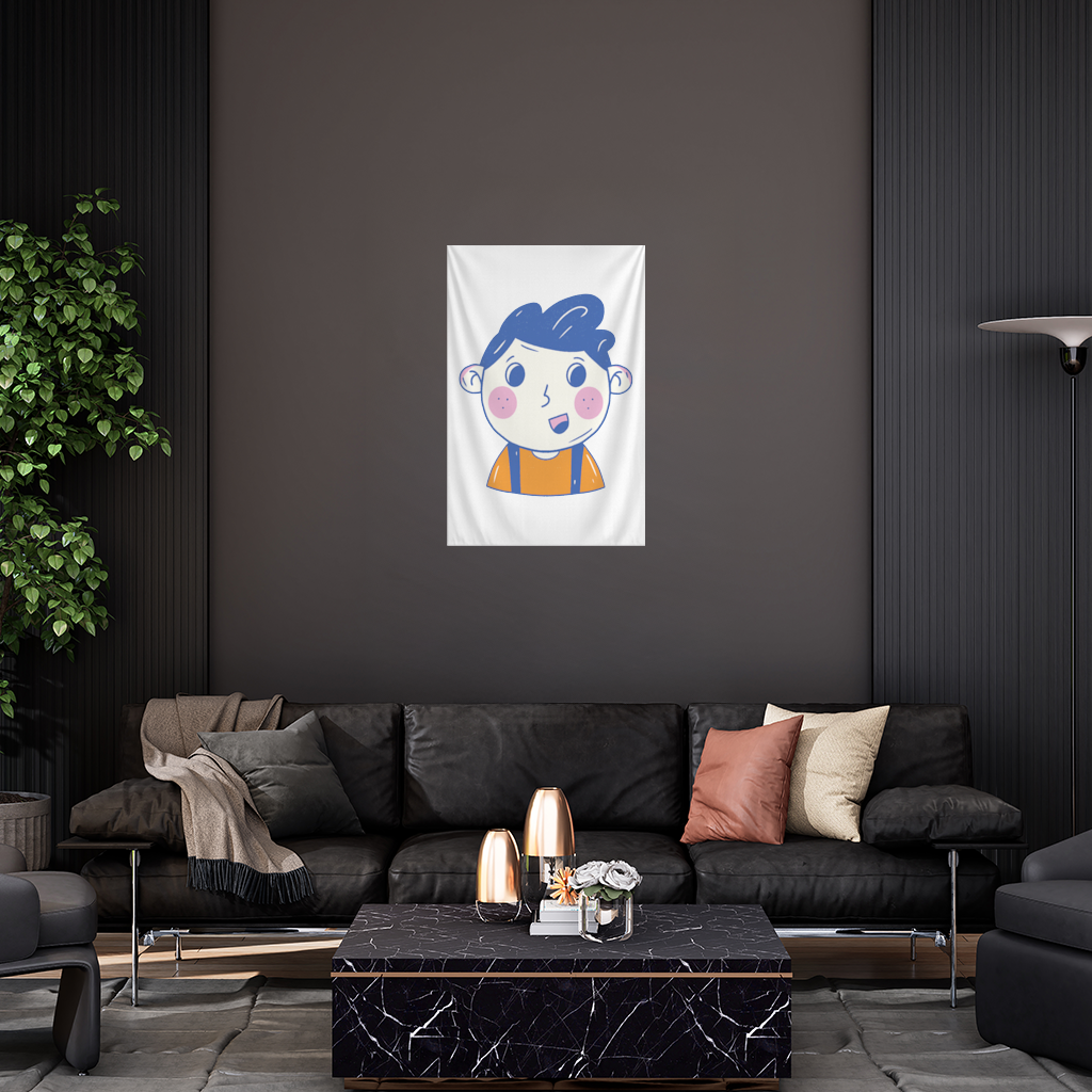 Cute Smiling Boy with Blue Hair Wall Tapestry