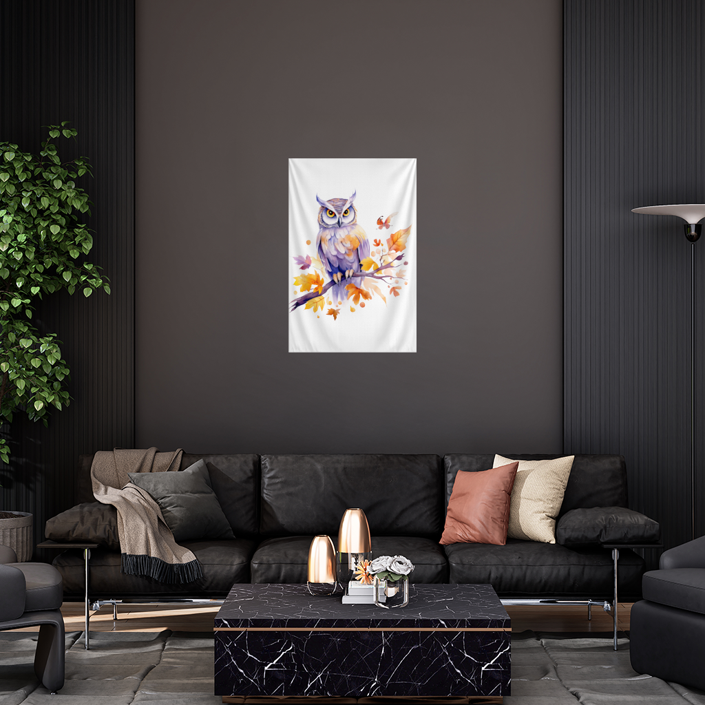 Whimsical Autumn Owl and Butterfly Wall Tapestry