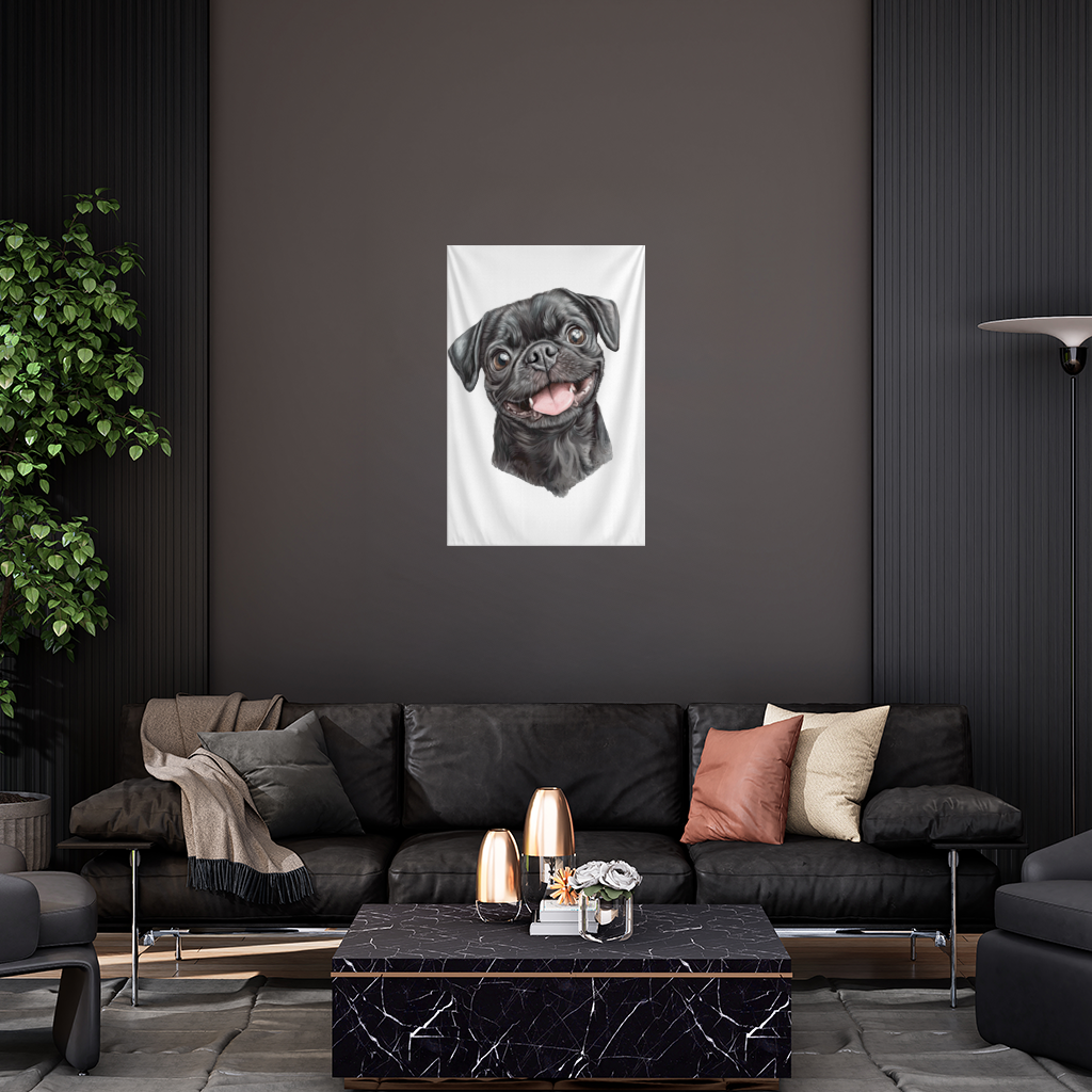 Happy Black Pug Face Wall Tapestry