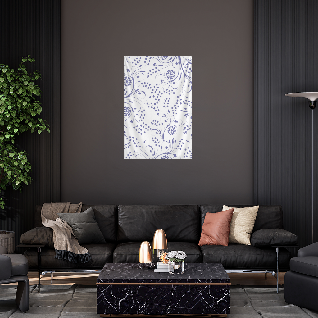 Blue White Vintage Floral Pattern Wall Tapestry