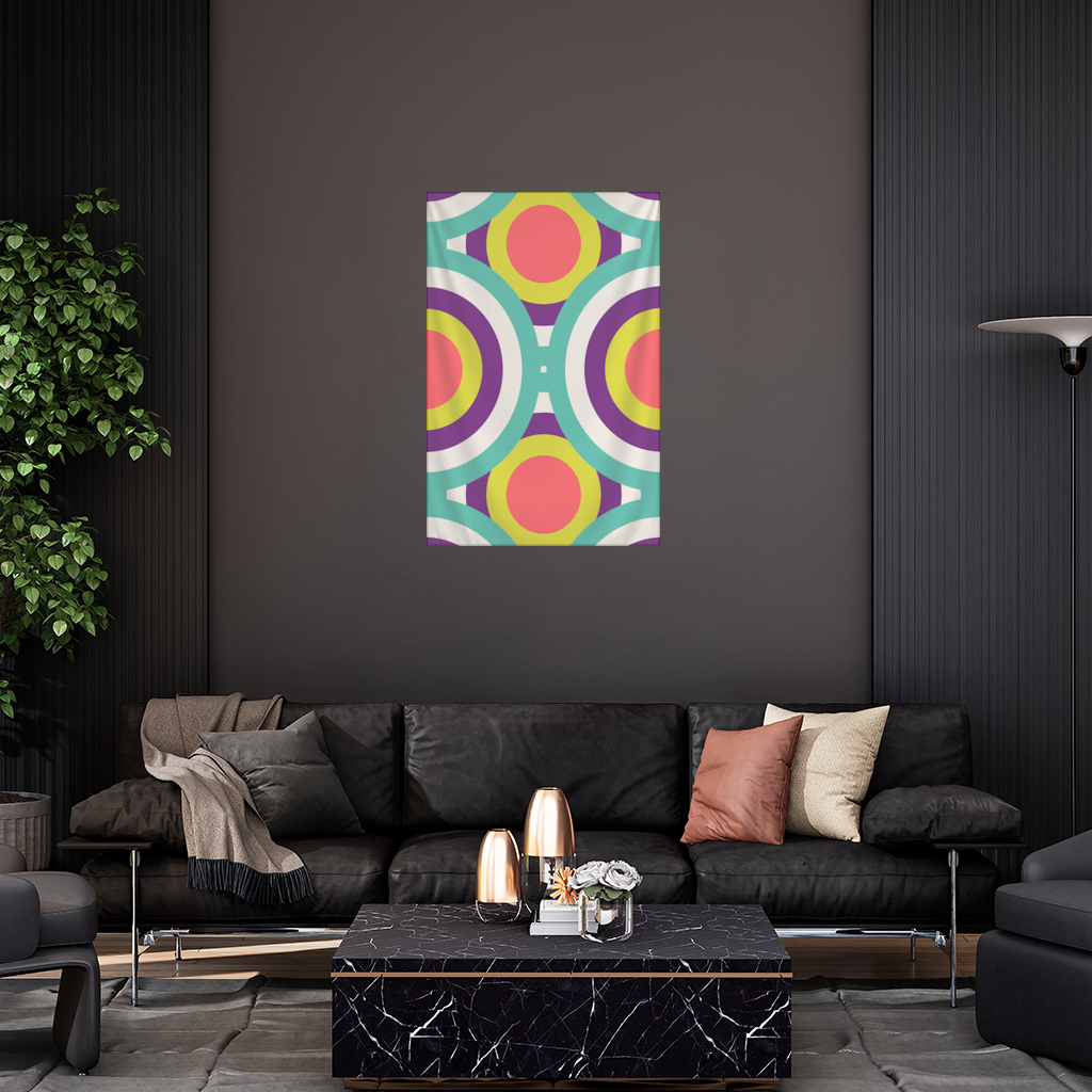 Geometrik Retro Daire Deseni Turkuaz  Mor Duvar Örtüsü