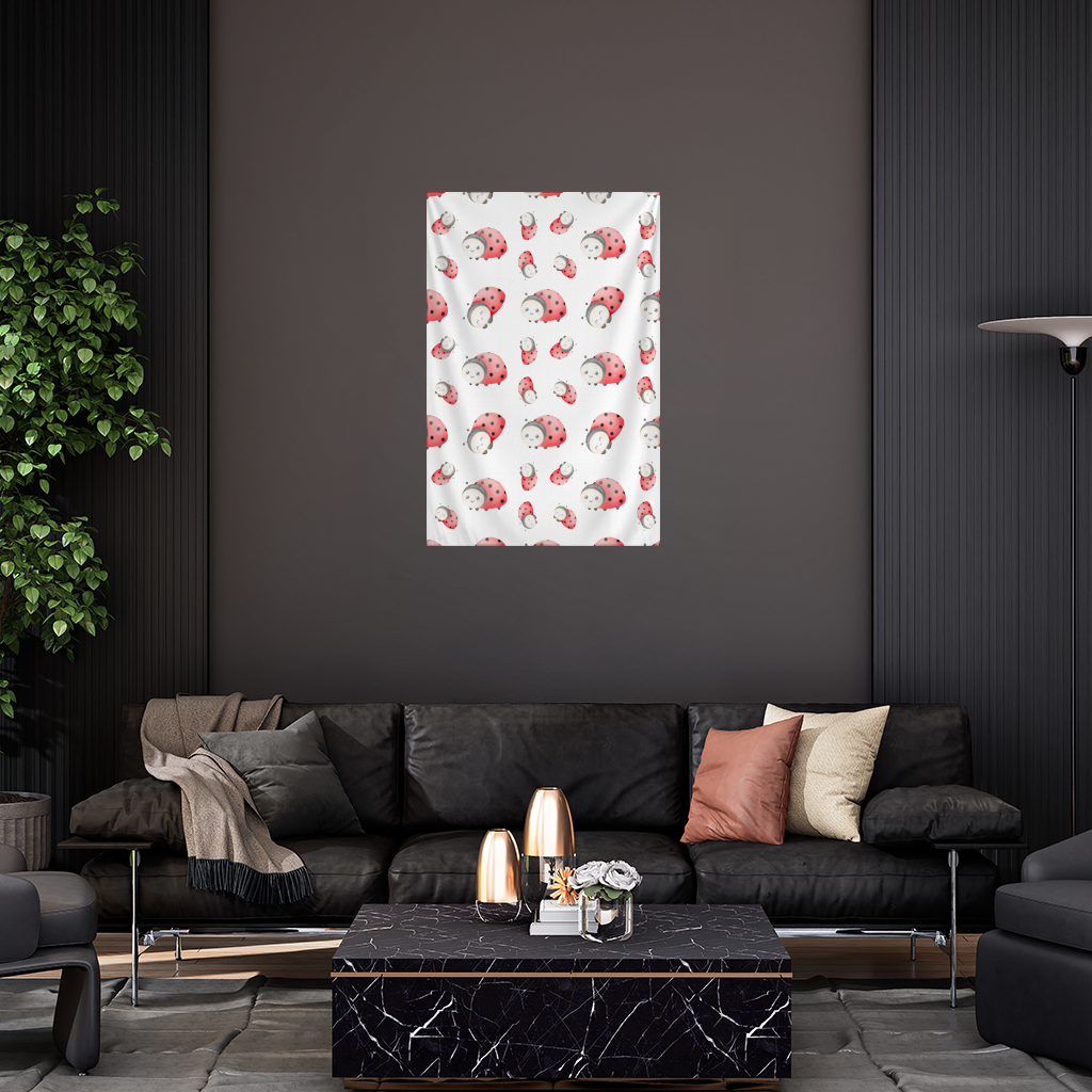 Cute Kawaii Ladybug Pattern Wall Tapestry