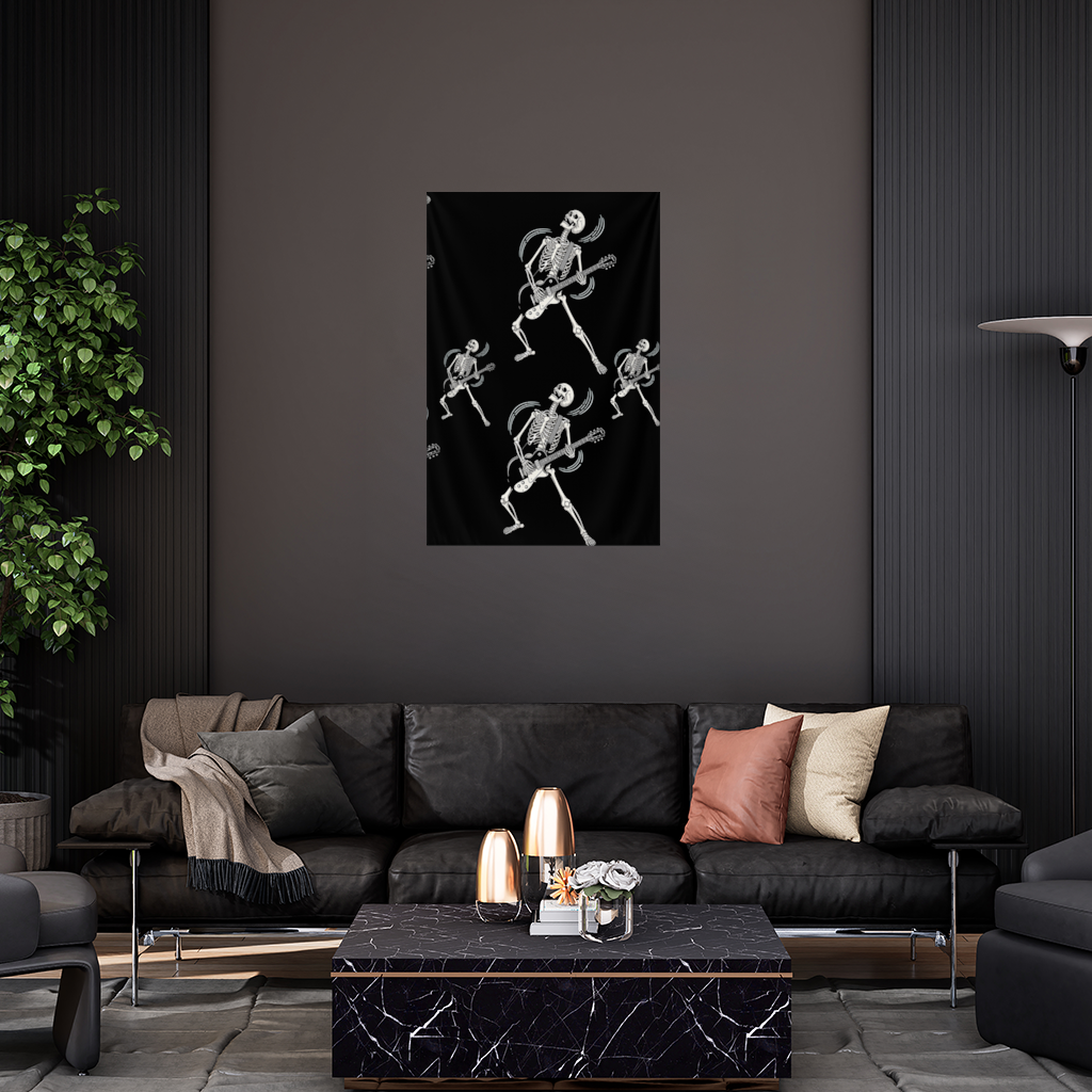Rock Gitar Çalan İskelet Duvar Örtüsü