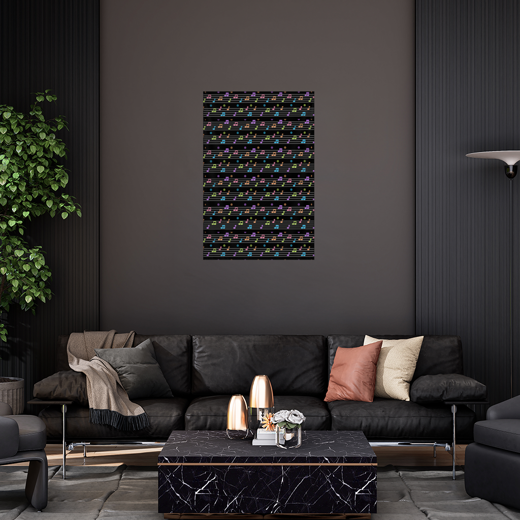 Vibrant Neon Music Notes and Rhythm Seamless Pattern Wall Tapestry