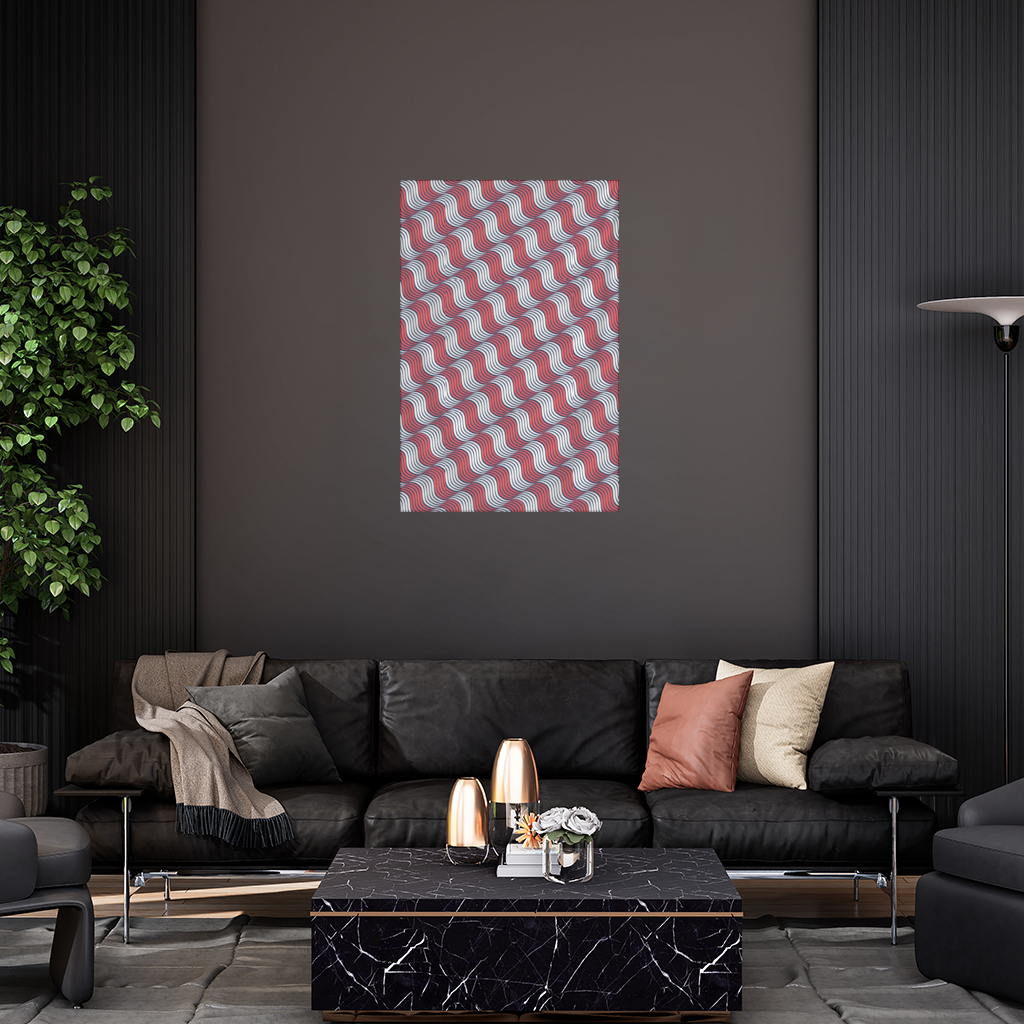 Red and Navy Wavy Line Pattern Wall Tapestry