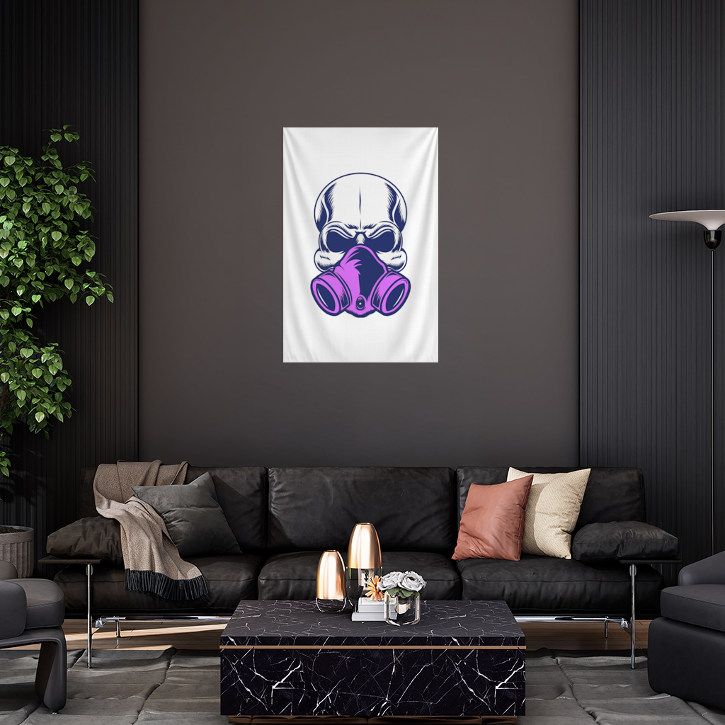 Skull with Gas Mask Illustration Modern and Edgy Design Wall Tapestry