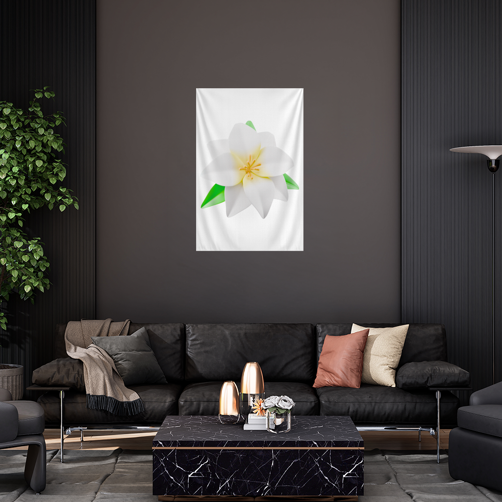 3D White Lily Flower Illustration Wall Tapestry