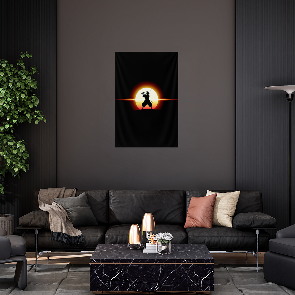 Samurai Silhouette Under the Rising Sun Honor and Strength Wall Tapestry