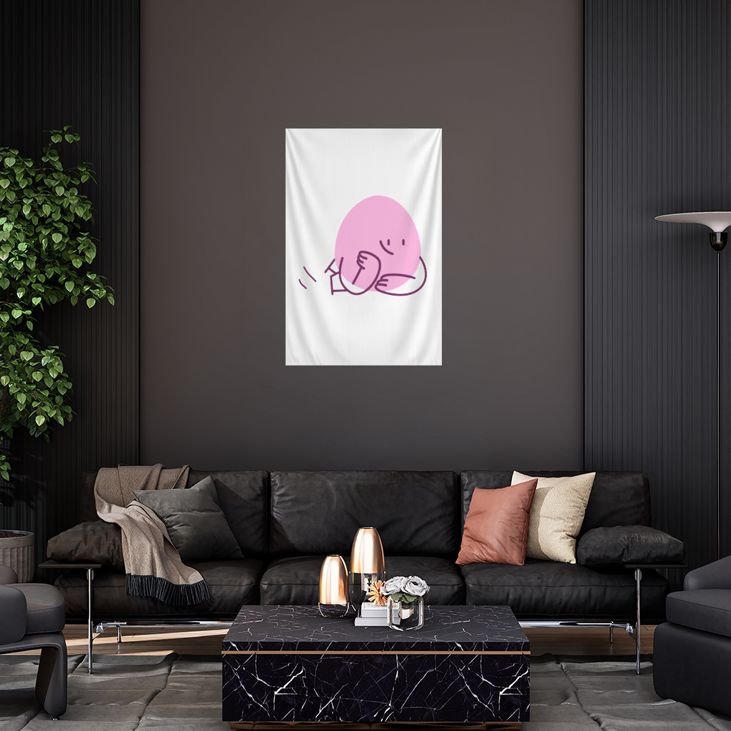 Cute Pink Lying Character Illustration Wall Tapestry