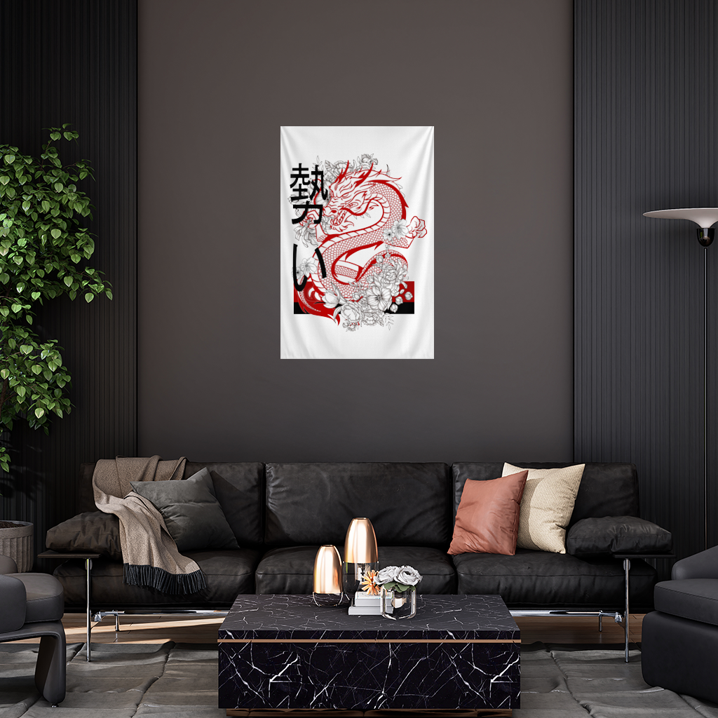 Japanese Dragon with Floral Design Wall Tapestry