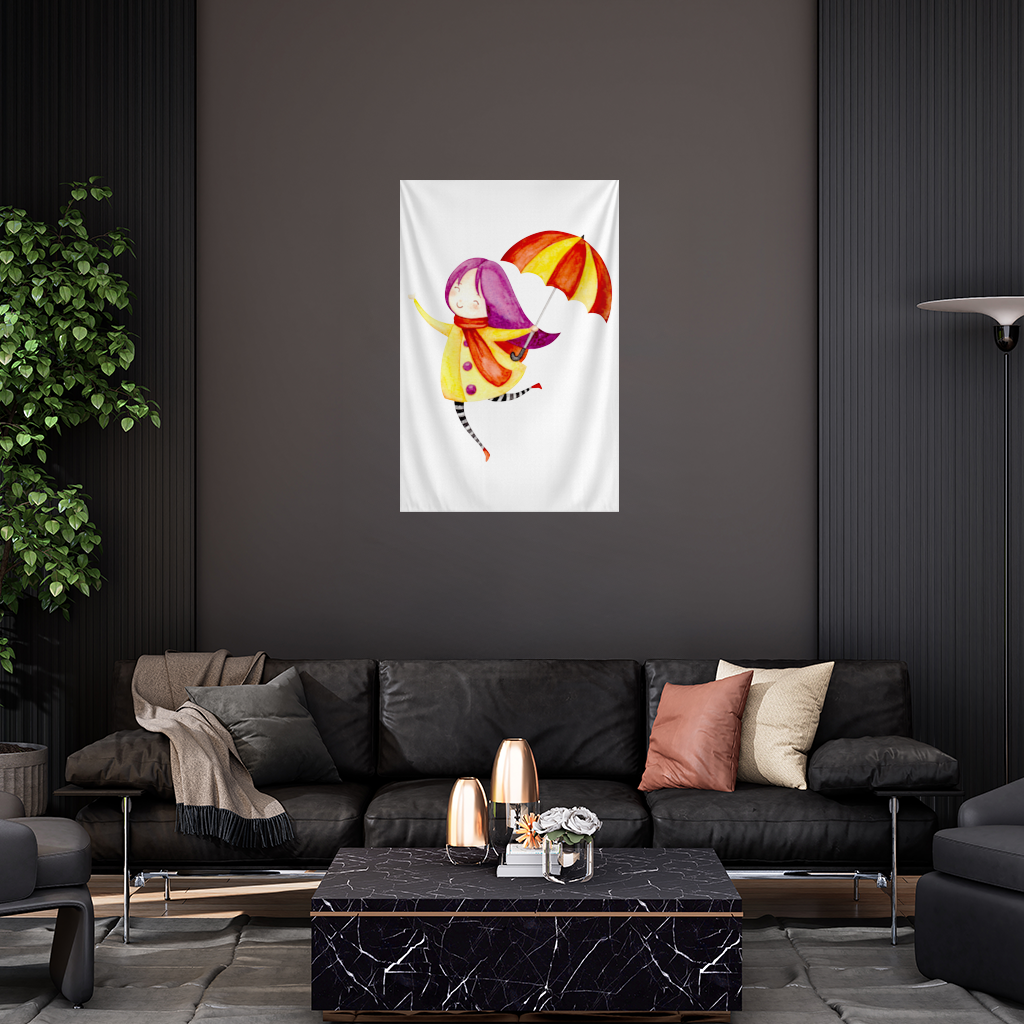 Cheerful Girl with Umbrella Wall Tapestry