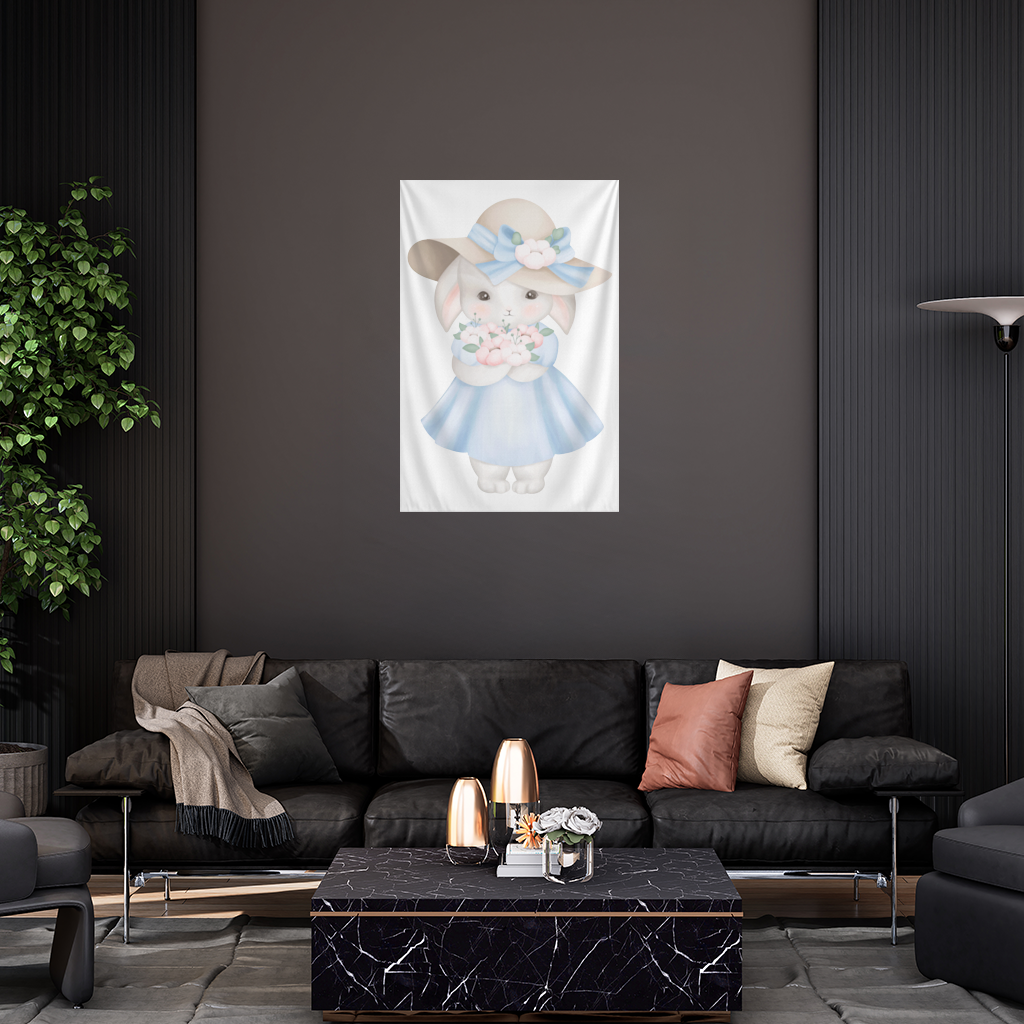 Cute Bunny with Hat Holding Flowers Wall Tapestry