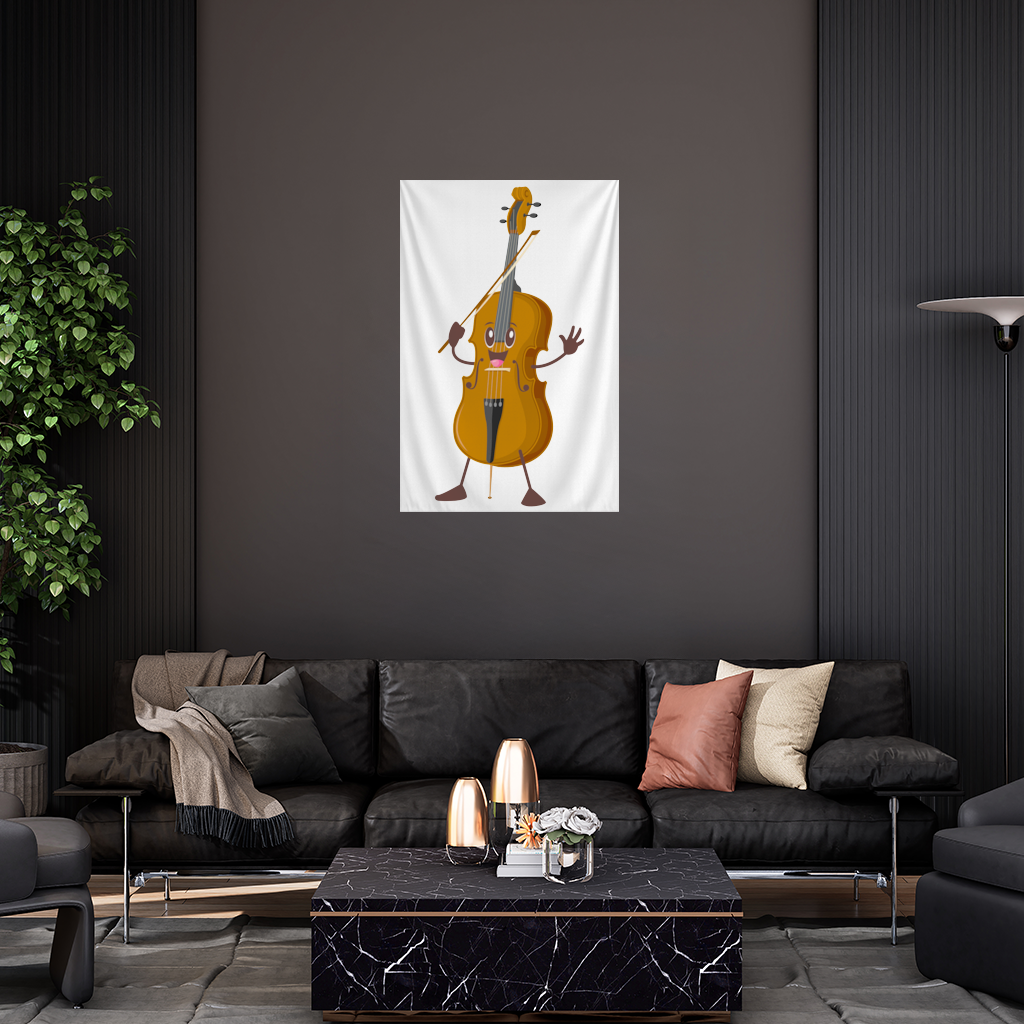 Happy Cello Character Art Design Wall Tapestry