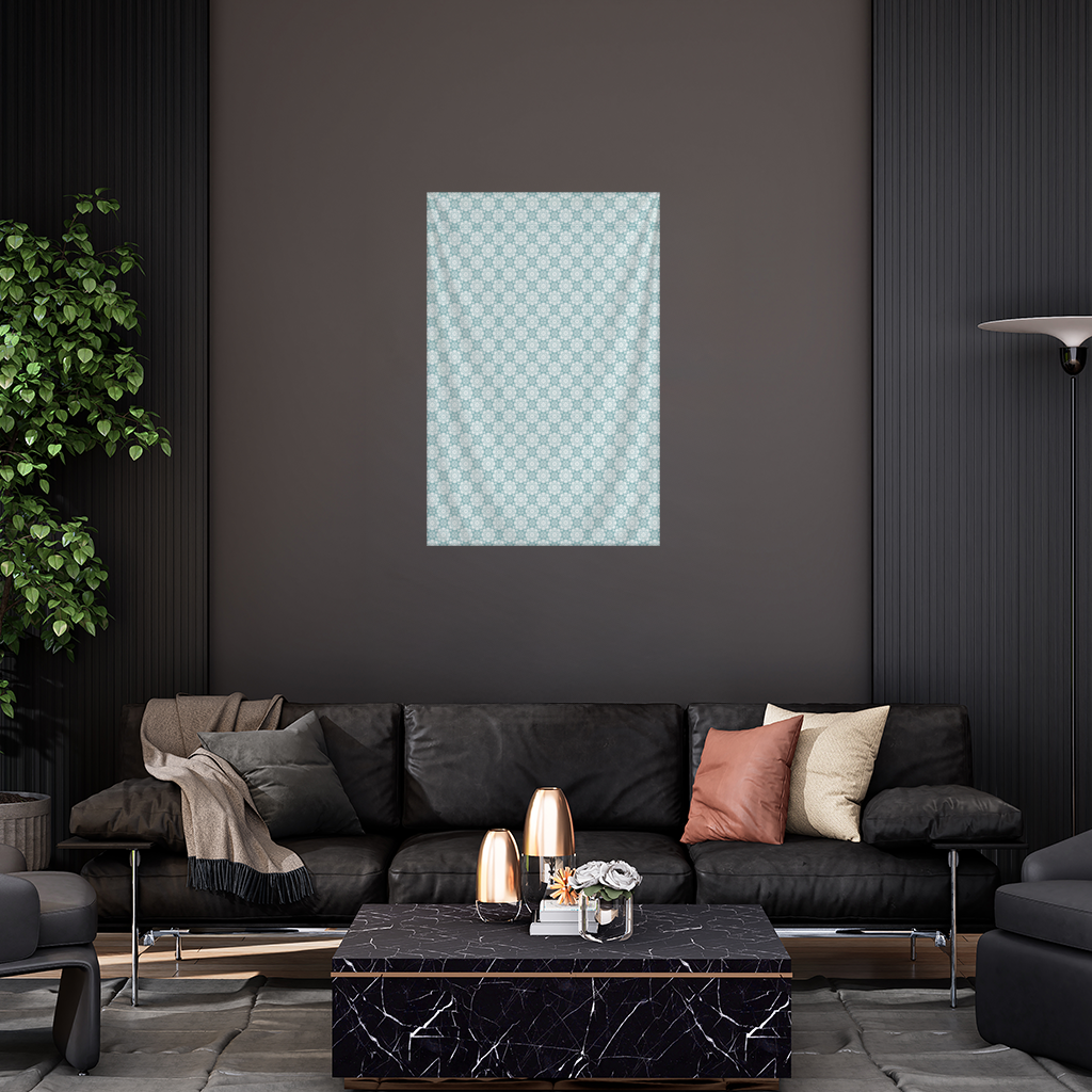 Blue Pixelated Geometric Ornament Pattern Wall Tapestry
