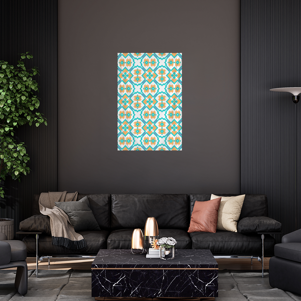 Orange and Turquoise Geometric Pattern Wall Tapestry