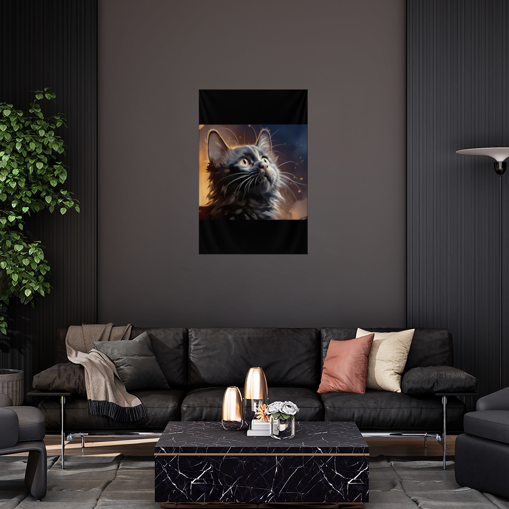 Siyah Kedi Dijital Sanat Duvar Örtüsü