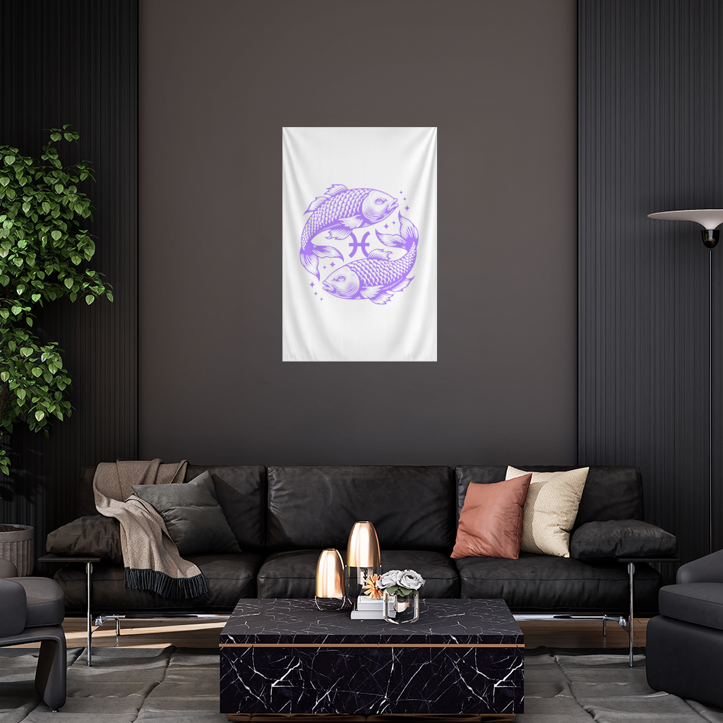 Mor Balıklar ile Balık Burcu Astrolojik Sembol Duvar Örtüsü