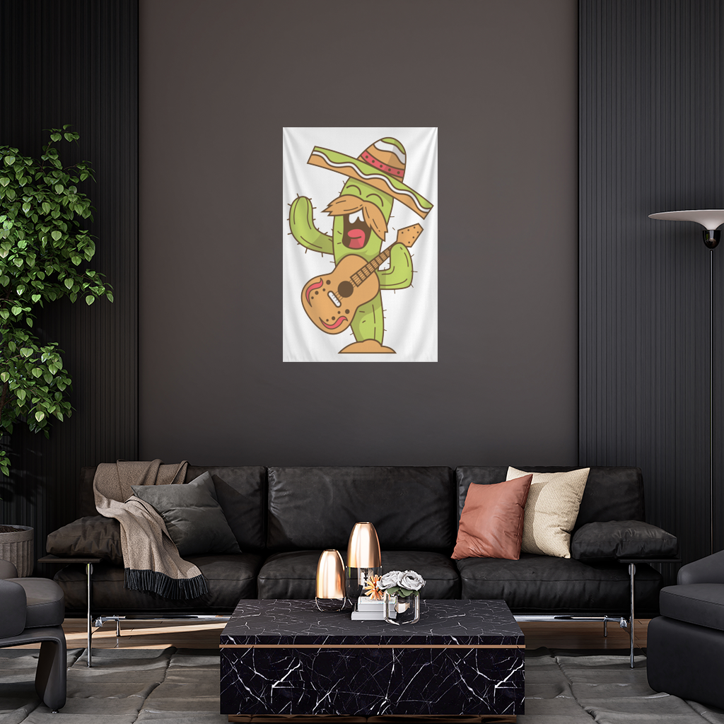 Mariachi Cactus Playing Guitar Wall Tapestry