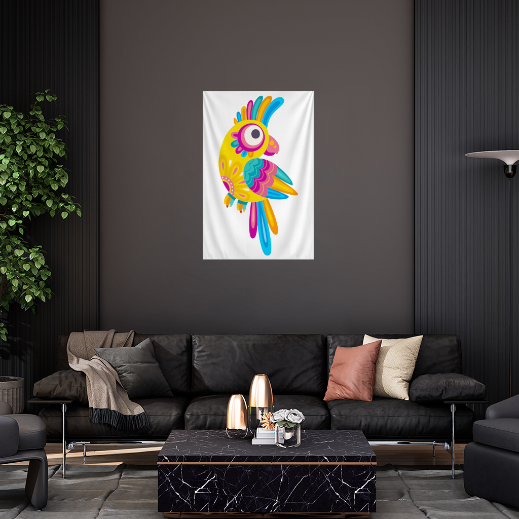 Vibrant Tropical Parrot Folk Wall Tapestry
