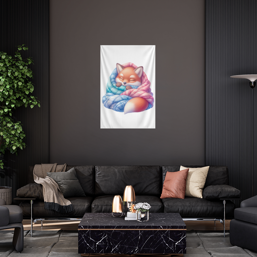 Sleeping Fox Knitted Blanket Wall Tapestry