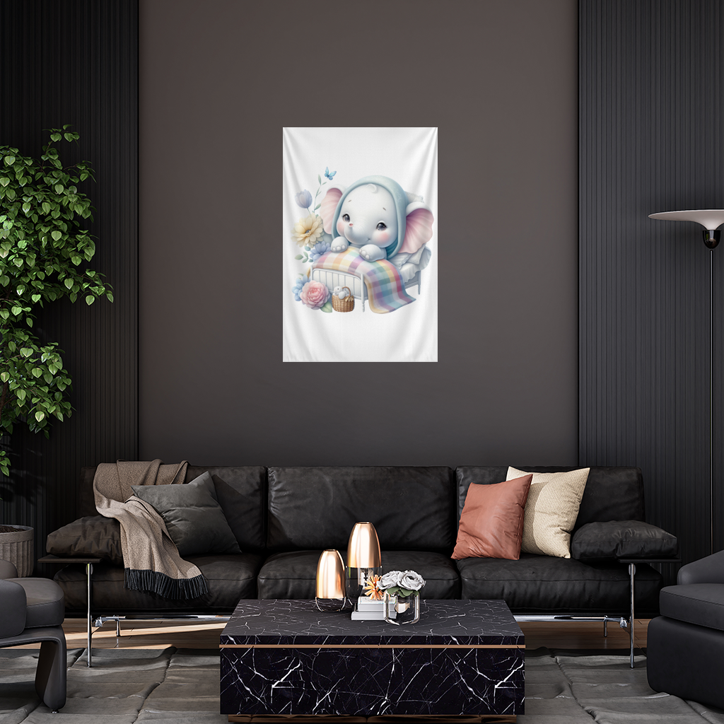Sleeping Baby Elephant in Bed Wall Tapestry