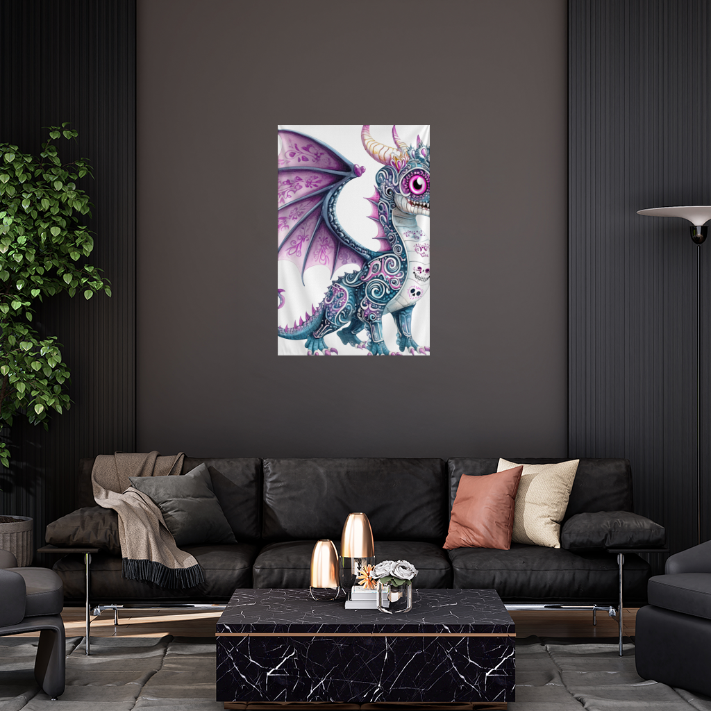 Purple Sugar Skull Dragon Wall Tapestry