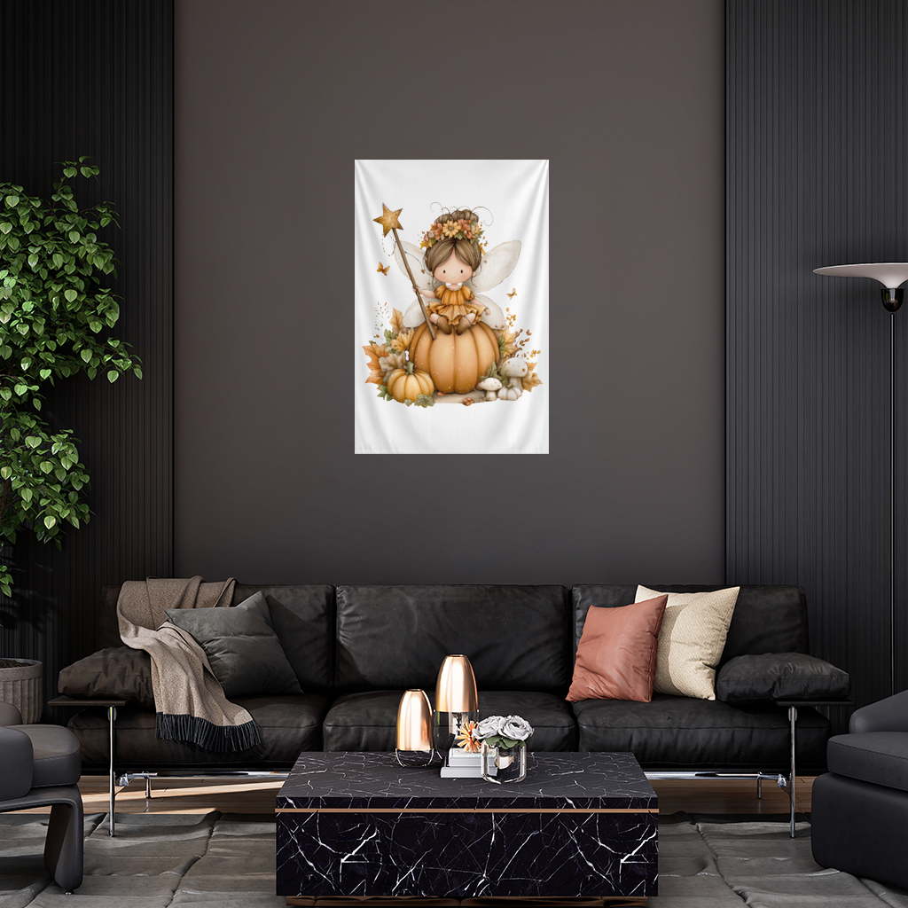 Whimsical Autumn Pumpkin Fairy Wall Tapestry