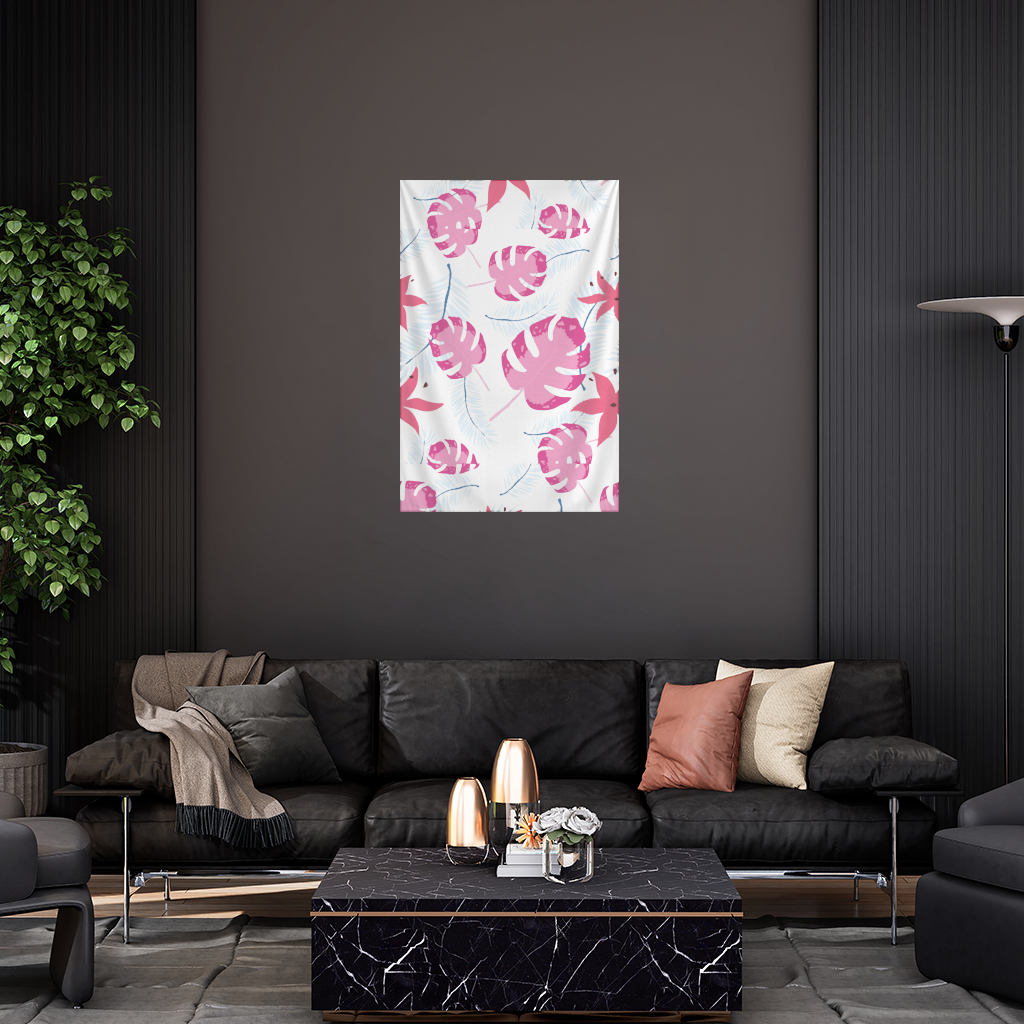 Pink Monstera and Tropical Lily Wall Tapestry
