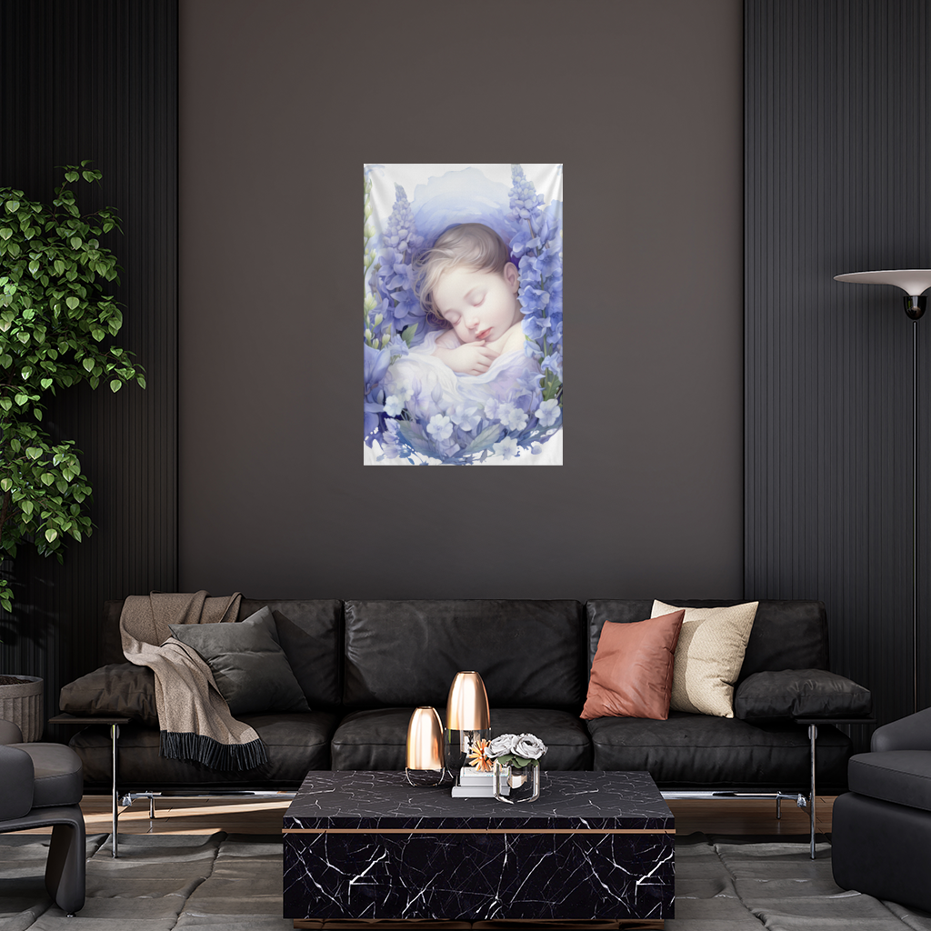 Sleeping Baby Blue Larkspur Wall Tapestry