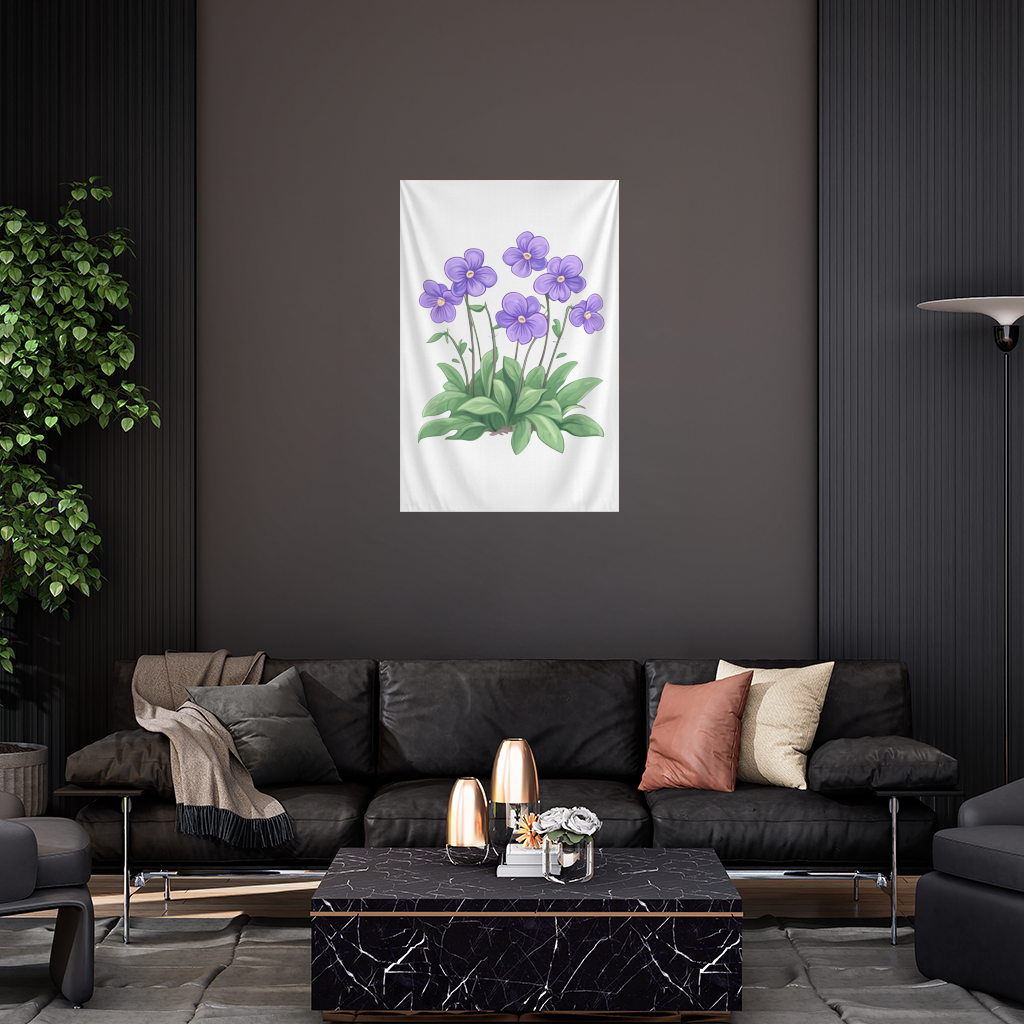 Cottagecore Purple Violets Wall Tapestry